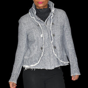 Sundance Gray Cotton Knit Raw Edge Double Breasted Zipper Jacket Boho Frayed XS